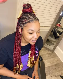 Red Fulani Braids with Wooden Beads