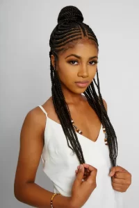 Half-Up Fulani Braids with Wooden Beads