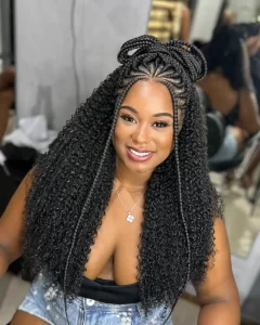 Fulani Braids with Loose Curls & Bow Bun