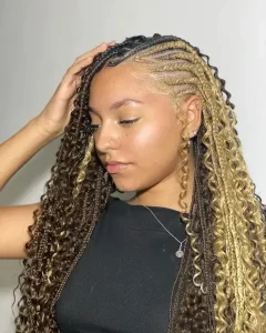 Blonde and Brown Fulani Braids with Curls