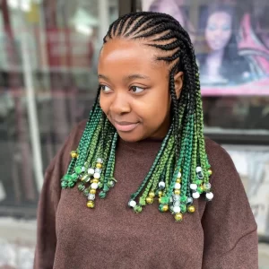 Ombre Green Fulani Braids with Beads
