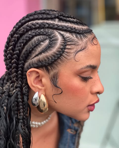 Cornrow Swirls with Laid Edges